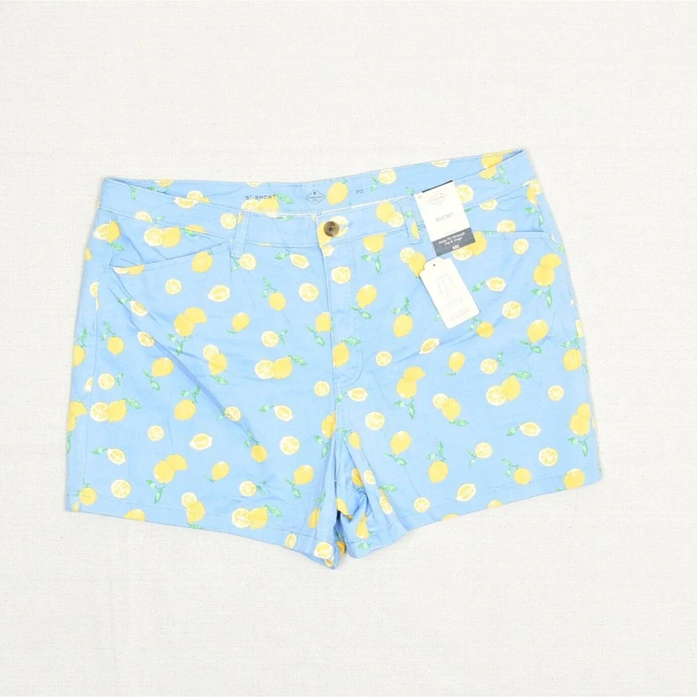 NEW St. John's Bay Women Chino Shorts Lemons Zip Cotton Blue Plus Size 20